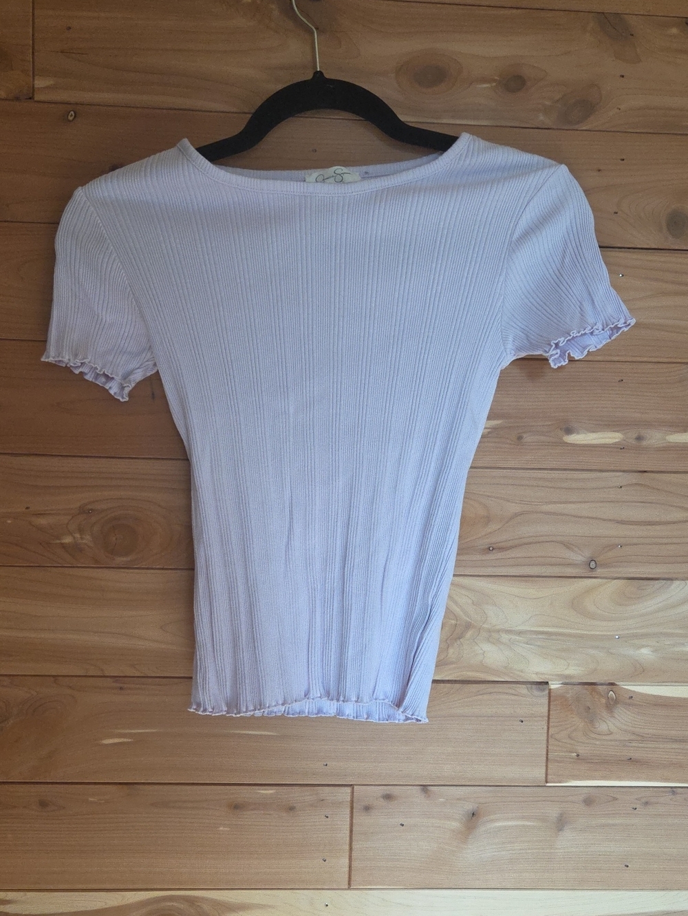 Jessica Simpson Ribbed Short-Sleeve Top in Pale Lavender